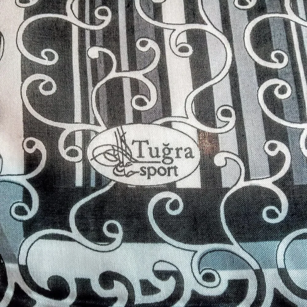 Tugra Sport Black & White Swirl Print Square Scarf